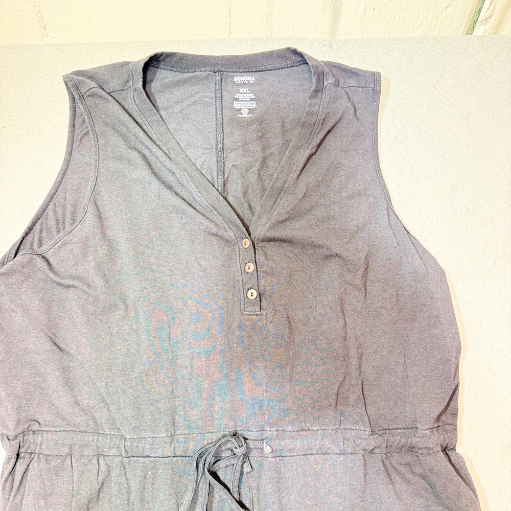Sonoma Jumpsuit Womens XXL Gray Excellent Sleeveless Henley Drawstring Wide Leg